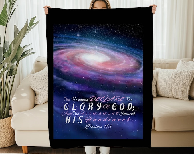 Galaxy Scripture Blanket Christian Gift for Bedroom Decor Idea for Prayer Room Decoration Space Theme Star Design Fleece Throw Cozy Comfort