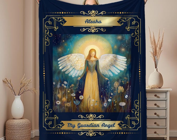 Guardian Angel Sherpa Fleece Blanket, Cozy Home Decor, Spiritual Gift, Christening, Birthday, Personalized Throw
