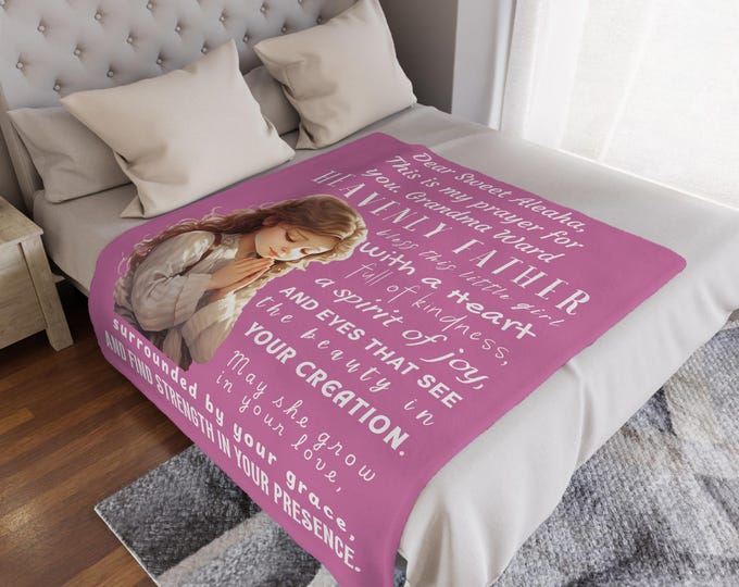Personalized Message Mink Feel Blanket Soft Prayer Design Baby Keepsake Nursery Decor Christening Gift