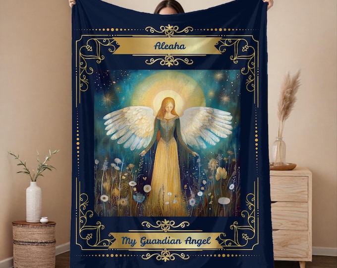 Guardian Angel Minky Blanket, Personalized Gift, Cozy Throw, Spiritual Decor, Comforting Blanket, Keepsake Gift
