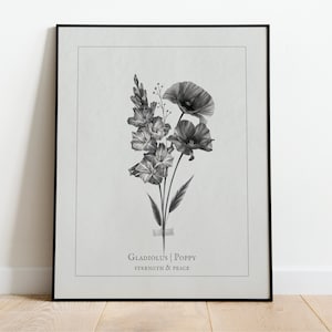 August Geburt Blumenstrauß | Gladiolen & Mohn | Digital Art für Drucke, Poster, Galerie Wand Kunst | minimal | Geburtstagsgeschenk