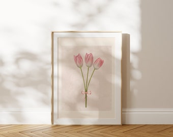 Coquette Tulip Room Decor / Trendy Pink Girly Y2k Linda impresión estética, póster, galería de arte de pared / Descarga instantánea digital