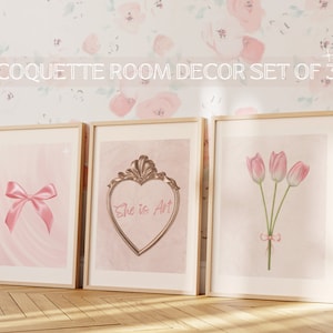 Conjunto de 3 decoración de la habitación coqueta / Trendy Pink Girly Y2k Linda impresión estética, póster, galería de arte de pared / Descarga instantánea digital