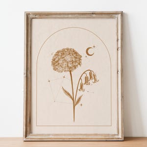 Vågens stjärnbild och födelseblomma | September oktober hortensia blåklockor | DIGITALT TRYCK Väggkonst | Horoskop | Födelsedagsinflyttningspresent