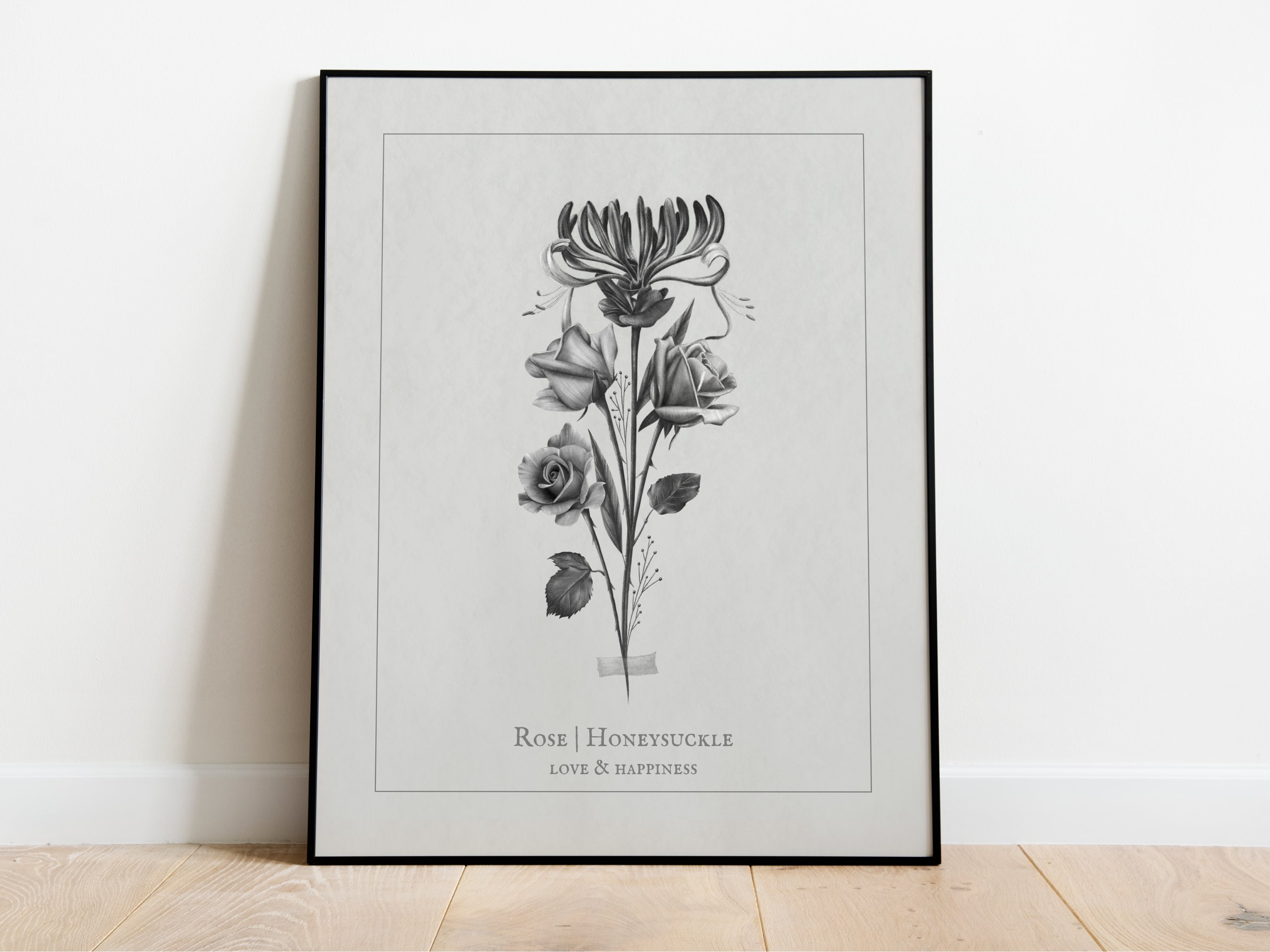 June Birth Flower Bouquet | Rose and Honeysuckle | Digital Art for Prints, Posters, Gallery Wall Art | Minimal | Birthday Housewarming Gift