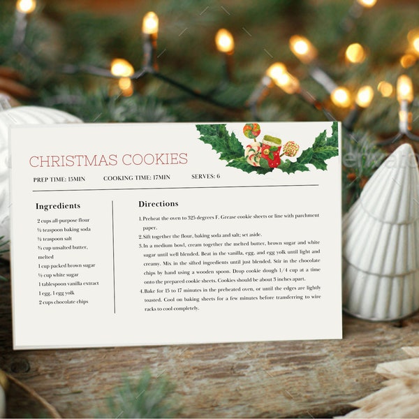 Editable Recipe Card Template, Christmas Recipe Card, Holiday Recipe Card