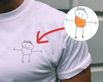 Kinderzeichnung T-Shirt, personalisiertes Unisex Shirt, Kinderzeichnung Motiv personalisiert, Geschenk für Vater,Geburtstagsgeschenk, Ostern