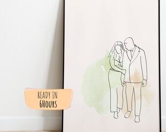 Dessin au trait personnalisé, dessin, dessin personnalisé, objectifs de couple, cadeau pour anniversaire, Saint-Valentin, cadeau pour elle