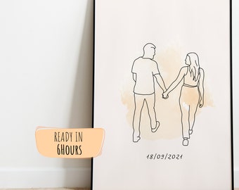 Custom Line Drawing, Drawing, Personalized Drawing, Couple Goals, Gift for Anniversary Birthday, Valentine's Day, Gift for Her
