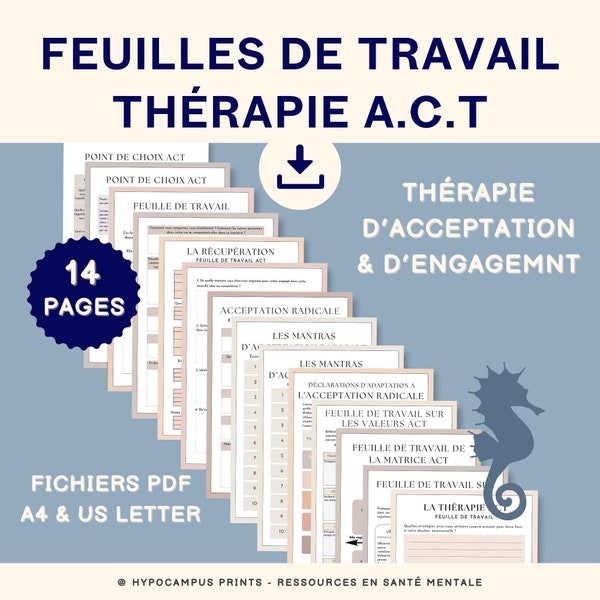 Thérapie ACT Feuilles de Travail Thérapie d'Acceptation & d'Engagement Ressource Psychologue Acceptation Radicale Outil Thérapeutique