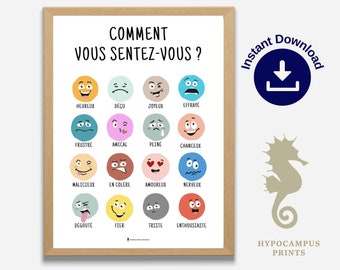 Affiche des Émotions Apprentissage Socio-Émotionnel Ressource de Salle de Classe Affiche Psychologue Coin Calme Psychoéducation en Français