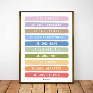 Affiche Je Suis Affirmations Positives Compétences d'Adaptation Notes à Soi-Même Poster des Émotions Décor Bureau de Thérapie Coin Calme TCC