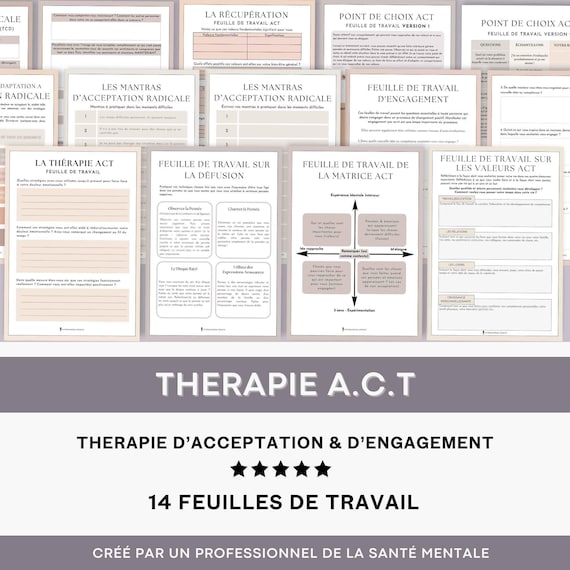 Thérapie ACT : 14 Feuilles de Travail d'Acceptation Radicale | Ressource Numérique pour Psychologues