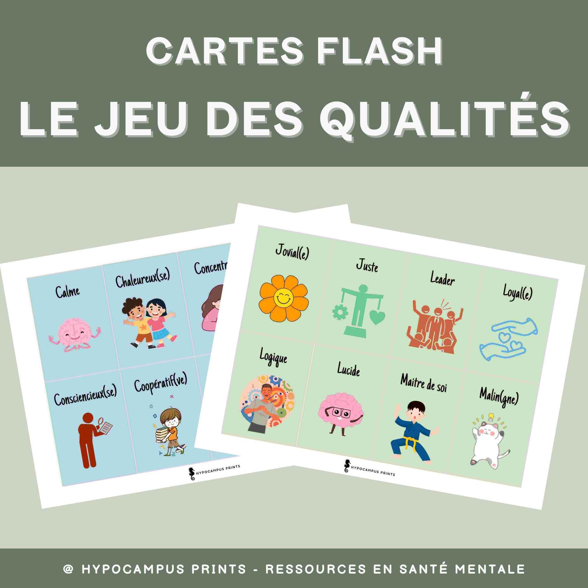 Cartes Flash Jeu des Qualités Apprentissage Psychosocial des Enfants ...