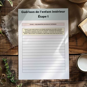 Feuilles de travail Guérison des blessures de l'Enfant Intérieur Estime de soi Thérapie des Traumatismes Ressources en Santé Mentale