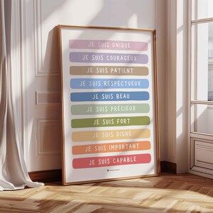 Affiche Je Suis Affirmations Positives Compétences d'Adaptation Notes à Soi-Même Poster des Émotions Décor Bureau de Thérapie Coin Calme TCC