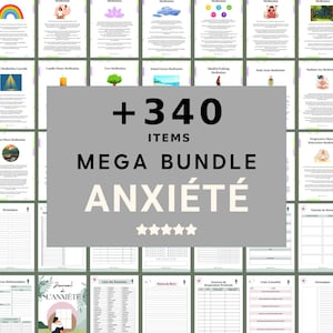 Mega Bundle Anxiété Ressources Santé Mentale Journal de l'Anxiété Répondre VS Réagir Flash Cartes Emotions Négatives Mesurer le Stress