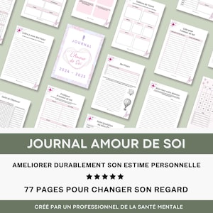 Journal Amour de Soi 2024-2025 Fiches de Travail Estime de Soi Confiance en Soi Auto Régulation Conscience de Soi Affirmations Positives TCC
