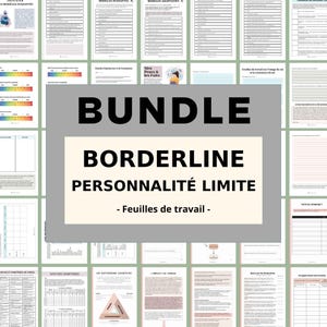 Pode incluir: Um conjunto de folhas de trabalho imprimíveis para pessoas com transtorno de personalidade borderline. As folhas de trabalho estão em francês e incluem títulos como "Mes Peurs & les Faits" e "Impact du Stress".