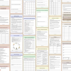 May include: A collection of white paper documents with black text, organized in a grid layout. The documents feature titles and sections such as "Toolbox", "Cognitive Techniques", and "Worksheet". The pages have a clean, professional design, suitable for educational or informational purposes.
