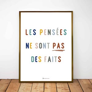 Les Pensées ne sont Pas des Faits, auto régulation, Mindfulness, décor bureau de thérapie, affiche pour psychologue, santé mentale
