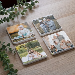 Photo Personalized Tumbled Stone Coaster Set for Family, Personalized Coaster with Text, Personalized Gift, Gift for Newlyweds, Couples Gift
