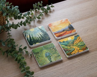 Vincent Van Gogh Stone Coasters, Drink Coasters Set of 4, Van Gogh Art Coasters, Gift for Her, Gift for Mom,, Mothers Day Gifts