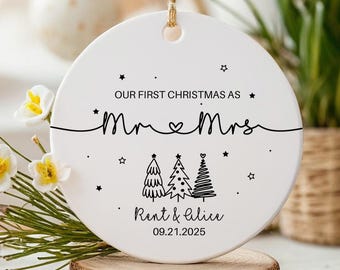 Personalised Mr & Mrs Keepsake Gift, First Christmas as Mr + Mrs, 1st Christmas Married Bauble, Christmas Gift for Couples, Newlyweds Gifts