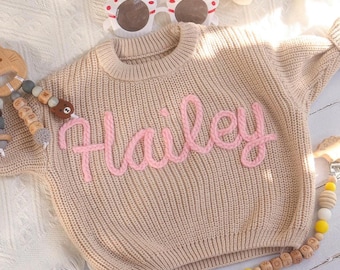 Personalized Baby Jumper with Hand-Embroidered Name Monogram, Baby Girls Sweater With Name, Christmas gift Birthday Gift For Girls Boys