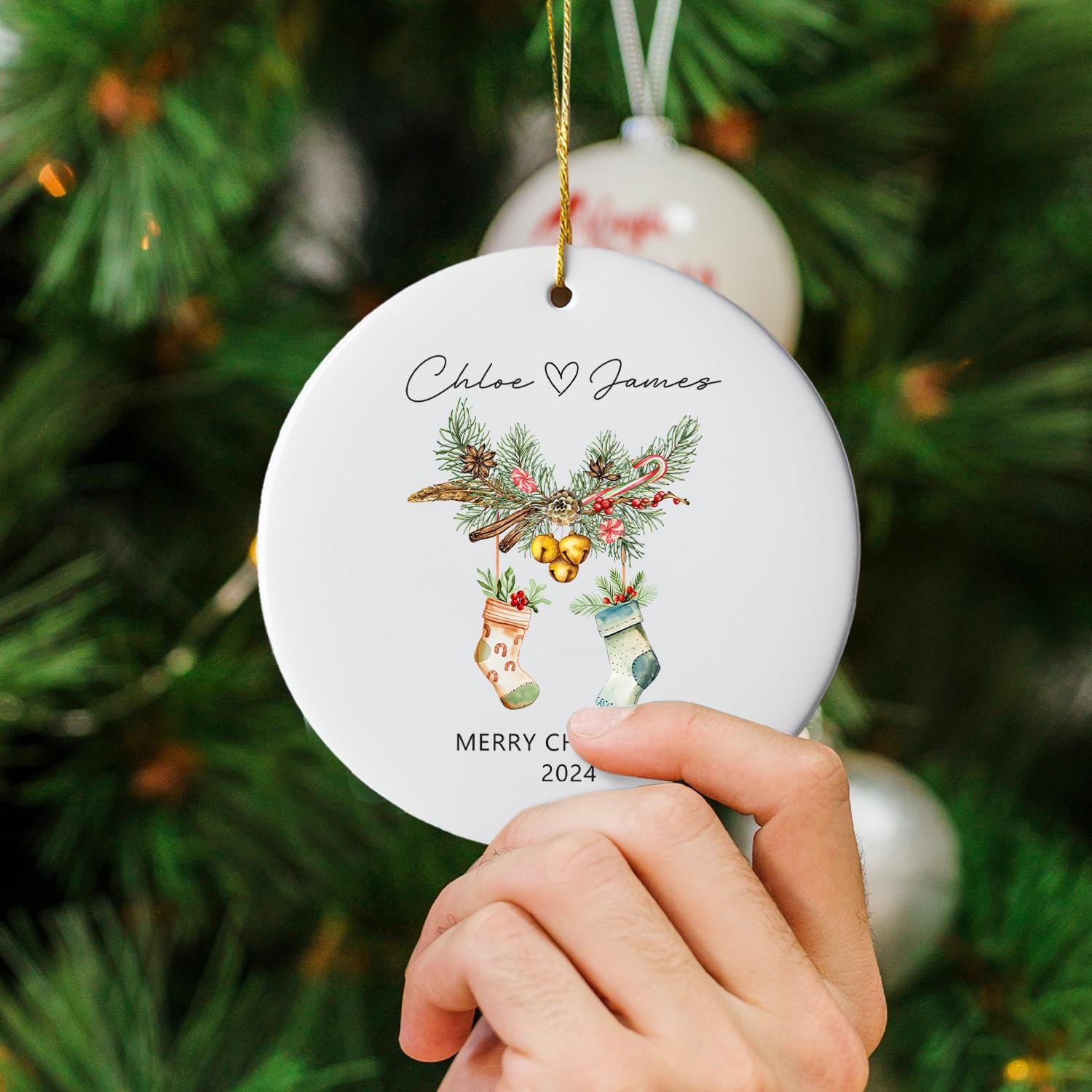 Couple&#39;s Name Christmas Ornament, First Christmas Couples Ornament,2024 Christmas Baubles, Keepsake Gifts, Gifts for Couple,Christmas Decor
