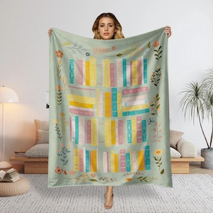 Library Blanket, Boho Wildflowers Bookish Quilt, Cottagecore Flower Book Gift, Retro Book Lover Gift For Reader Librarian Teacher, Best Gift