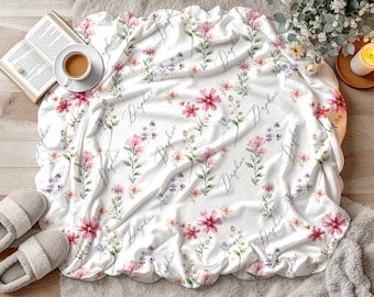 Personalized Wildflower Baby Blanket, Custom Baby Name Blanket, Newborn Girl Nursery Decor, Newborn Swaddle, Hospital Blanket, Gift for Baby