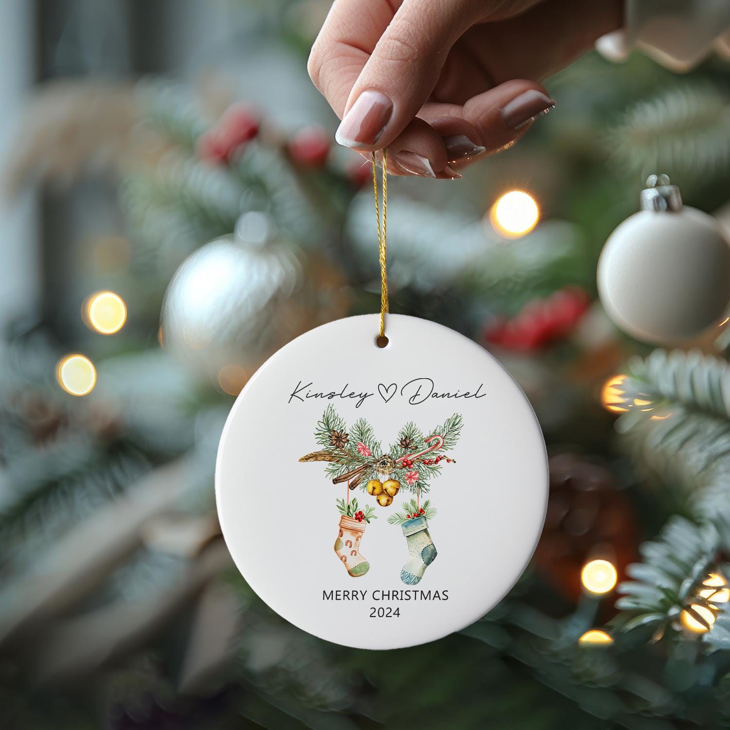 Couple&#39;s Name Christmas Ornament, First Christmas Couples Ornament,2024 Christmas Baubles, Keepsake Gifts, Gifts for Couple,Christmas Decor