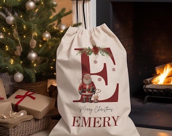 Personalised Santa Sack, Large Christmas Sack, Personalised Christmas Toy Sack Name Initial, Christmas Gift Bag, First Christmas Gift