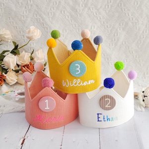 Custom Hand Embroidered Birthday Crown, Baby First Birthday Party Hat, Birthday Crown with Name, Personalised Toddler Crown Cake Smash Crown