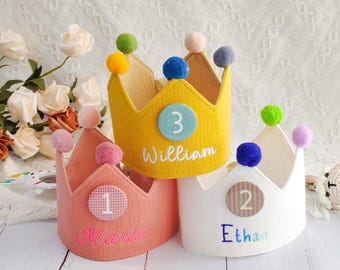 Custom Hand Embroidered Birthday Crown, Baby First Birthday Party Hat, Birthday Crown with Name, Personalised Toddler Crown Cake Smash Crown