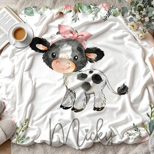 Cow Personalized Blanket, Custom Baby Name Blanket, Newborn Girl Nursery Decor, Newborn Swaddle, Hospital Blanket, Gift for Baby, Birthday