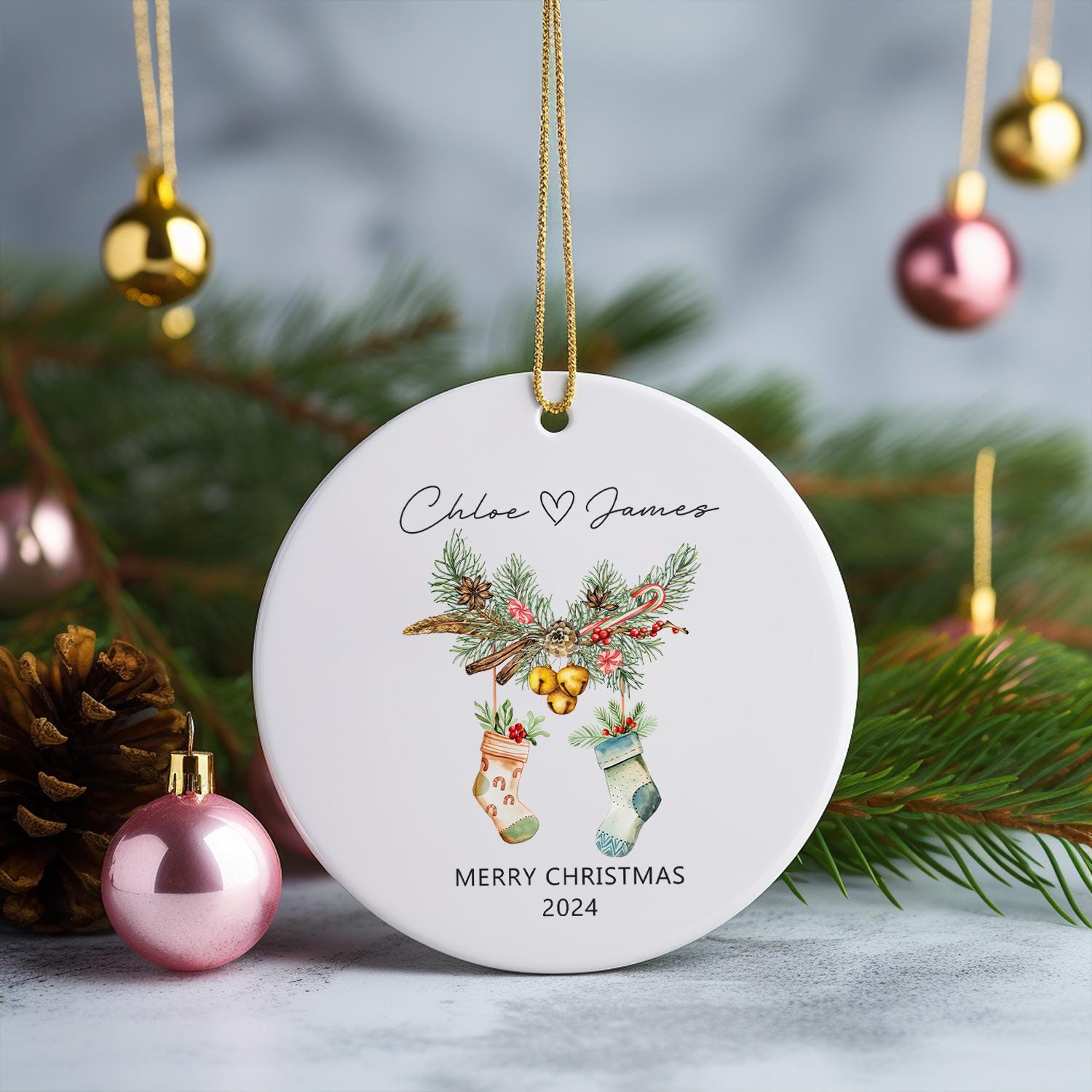 Couple&#39;s Name Christmas Ornament, First Christmas Couples Ornament,2024 Christmas Baubles, Keepsake Gifts, Gifts for Couple,Christmas Decor