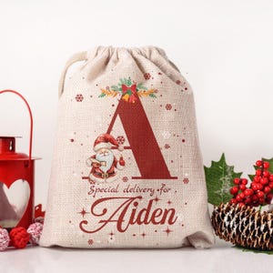 Sacco di Babbo Natale personalizzato Sacco di Natale Sacco di giocattoli di Natale personalizzato Nome e iniziale Sacchetto regalo di Natale Natale, regalo di Natale per lei/lui