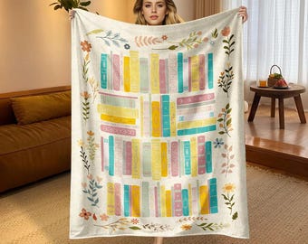 Bibliotheekdeken, boho wilde bloemen leesgrage quilt, Cottagecore bloemenboekcadeau, retro boekenliefhebber cadeau voor lezer bibliothecaris leraar, beste cadeau