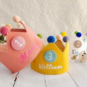 Corona ricamata a mano per compleanni di neonati e bambini / Ricordo personalizzato per il primo compleanno e cappellino per feste in occasioni speciali