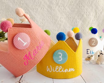 Hand Embroidered Crown for Baby and Children's Birthdays | Personalized Keepsake for First Birthday and Special Occasions Party Hat