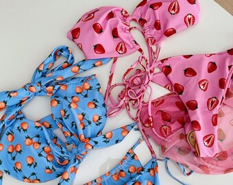 Cute bikini, Women's Bikini, Floral Bikini, Bikini for Women, Summer Bikini, Blue Bikini, Pink Bikini, Bikini Set, Strawberry patterns