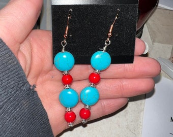 Western Red and Turquoise Earrings