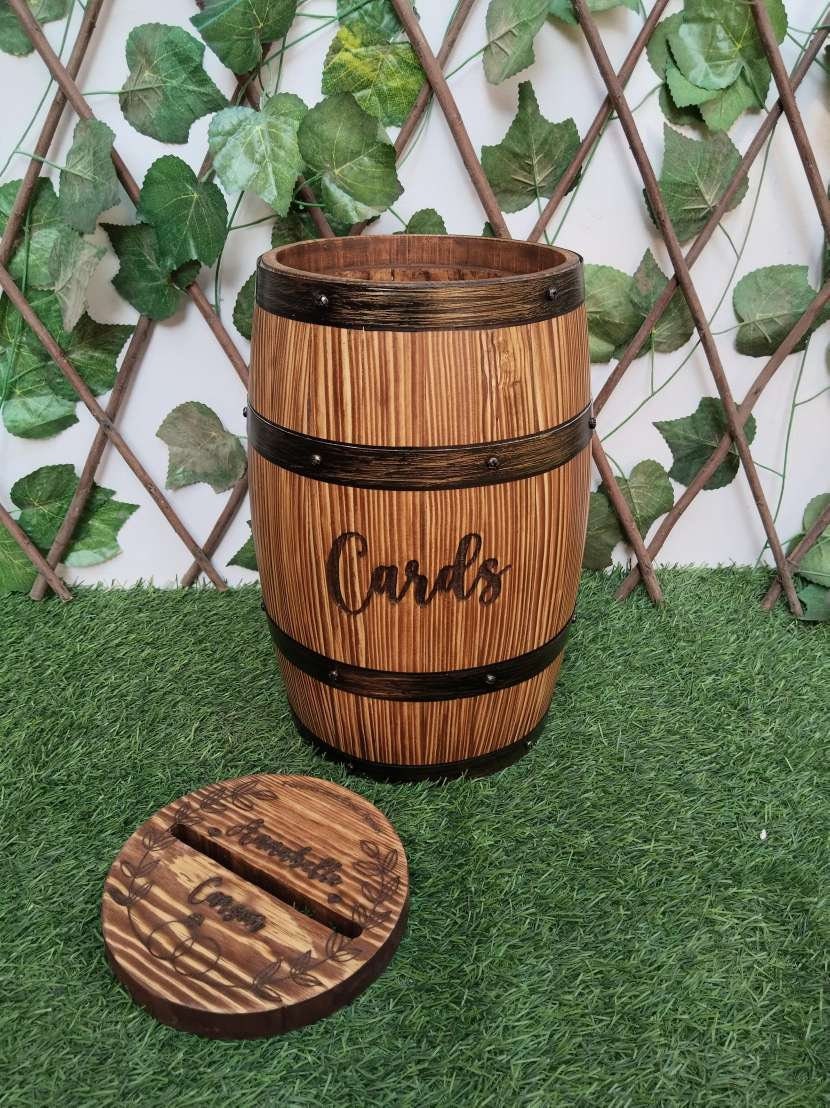 Wooden Barrel Card Box Wooden Card Holder Barrel Wood Whiskey Barrel Wedding Card Box Rustic