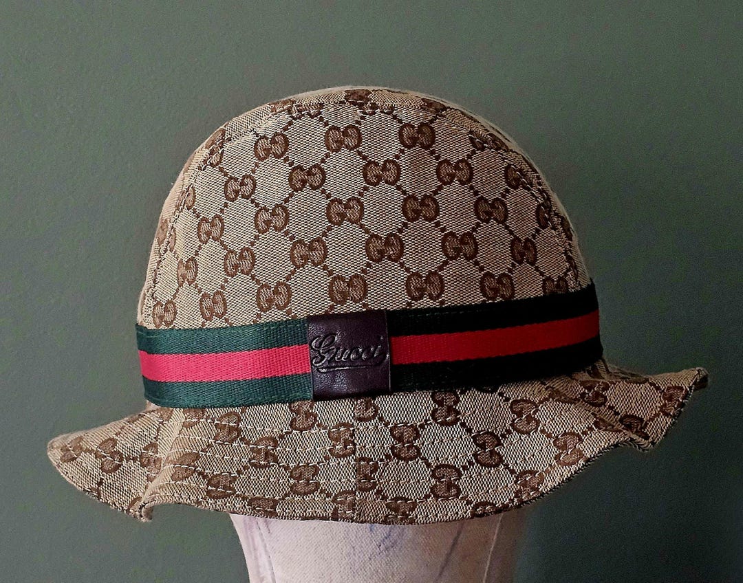 Brand New Vintage Gucci Bucket Hat – GG Monogram, Cursive Logo