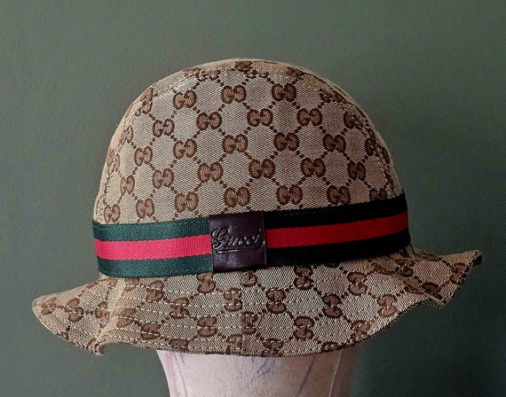 Brand New Vintage Gucci Bucket Hat – GG Monogram, Cursive Logo