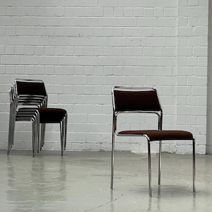 Bauhaus | Chrome | Stackable | Chair | modern | Vintage | West-Germany | brown fabric