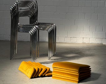 Space Age / Bauhaus / Stahlrohr / sedia / Stühle / stile italiano / stapelbar / minimal / moderno / velluto dorato