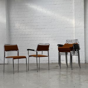 Bauhaus | Chrom | Stapelbar | Stuhl | modern | Jahrgang | West-Germany | mit braunem Stoff bezogen